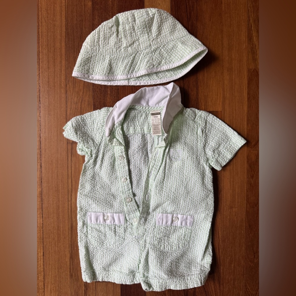 GEORGE Light Green Baby Romper and Hat Set - 3-6 months gender neutral